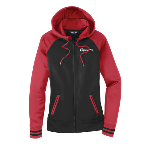 Ladies Sport-Tek® Sport-Wick® Varsity Fleece Full-Zip Hooded Jacket-  Black/Deep Red