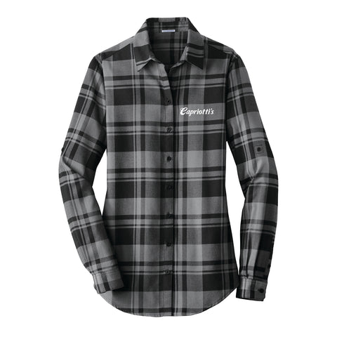 Ladies Port Authority® Plaid Flannel Tunic - Grey/Black